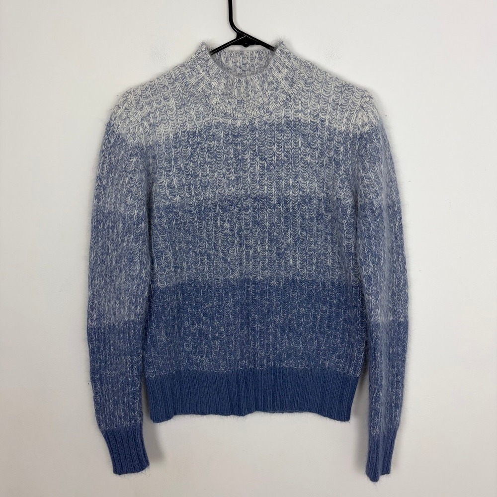 White Stag 90s Vintage Angora Blend Sweater Blue Ombre Mock Neck Size Medium